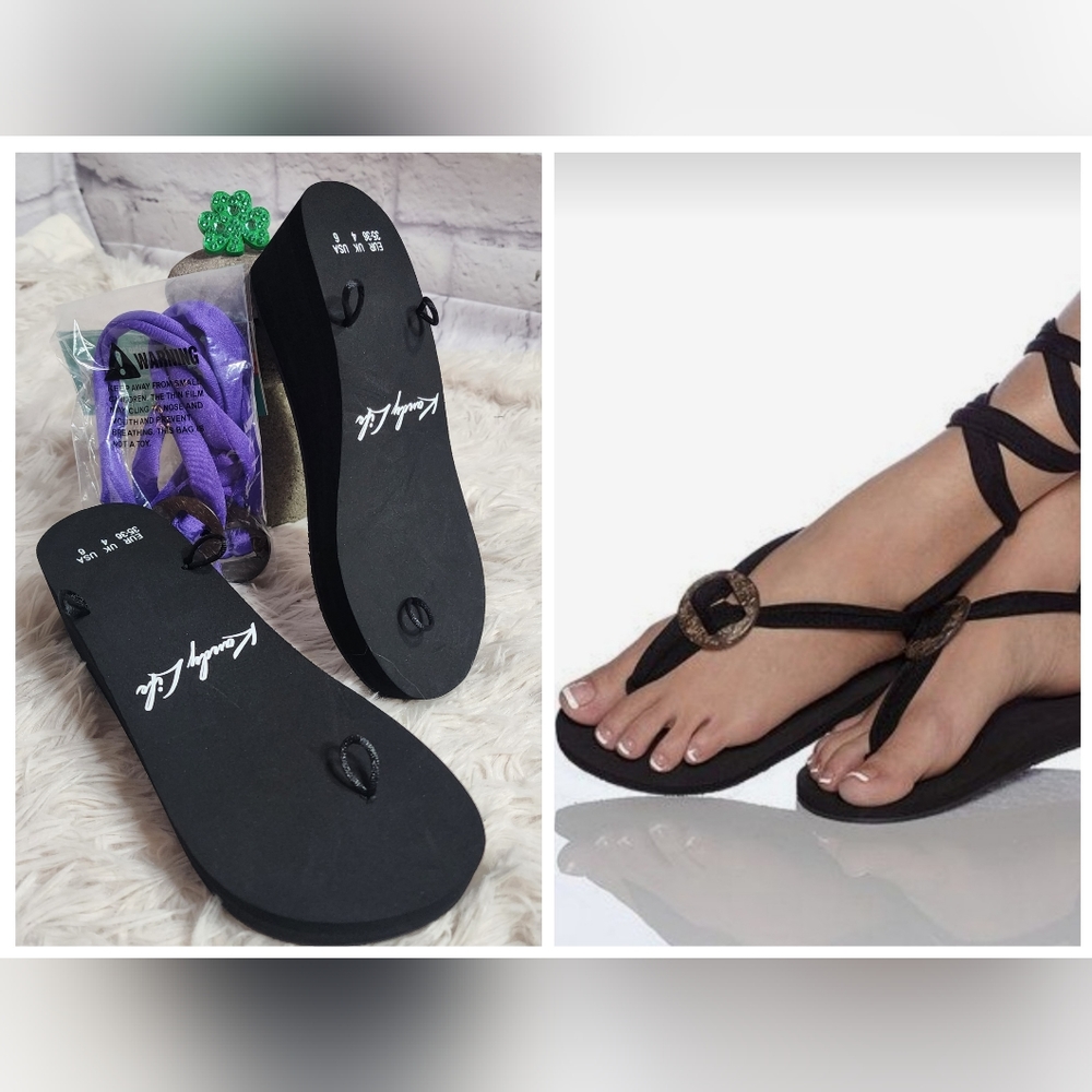 Kandy Life Interchangeable Wedge Sandals  Size 6/ Purple Short Strap, Black/ NWT